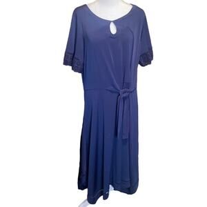 Rafaella Navy Blue Tie Waist Maxi Dress - Size XL